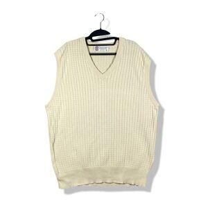 Vintage Slazenge Cable Knit V Neck Sweater Vest Men XXL Beige Retro Golf Grandpa